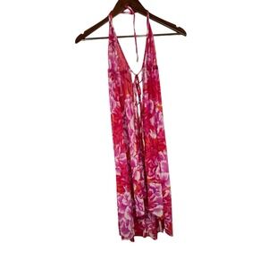 Y2K Victoria's Secret Swim Cover Floral red‎ Pink Sheer Halter Tie Waist XS/S
